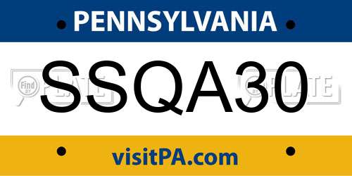 SSQA30 Pennsylvania License Plate