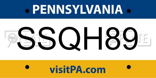 SSQH89 Pennsylvania License Plate