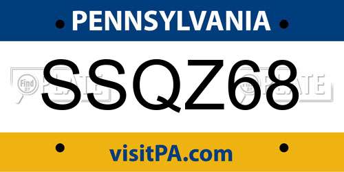 SSQZ68 Pennsylvania License Plate
