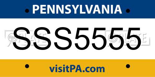 SSS5555 Pennsylvania License Plate