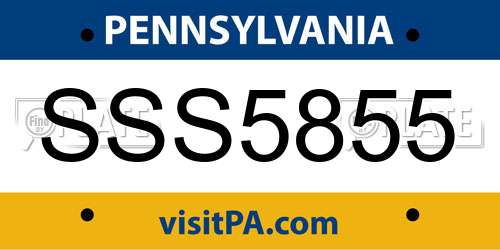 SSS5855 Pennsylvania License Plate