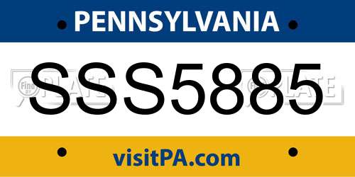SSS5885 Pennsylvania License Plate