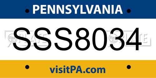 SSS8034 Pennsylvania License Plate