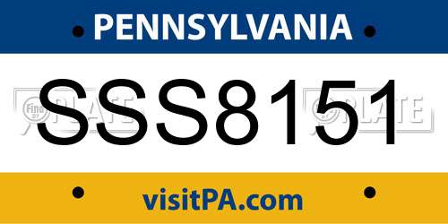 SSS8151 Pennsylvania License Plate