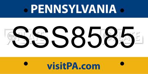 SSS8585 Pennsylvania License Plate