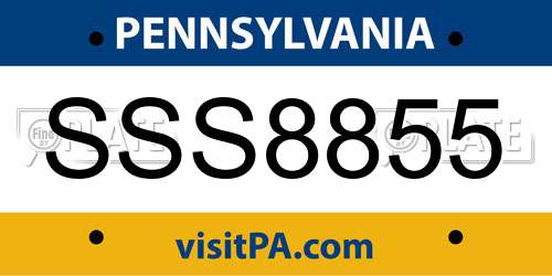 SSS8855 Pennsylvania License Plate