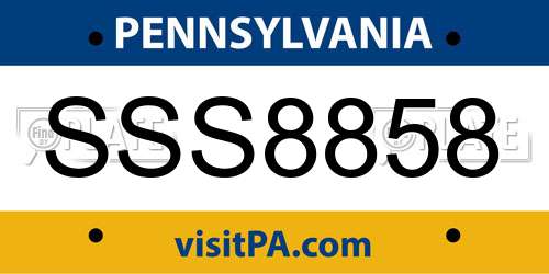 SSS8858 Pennsylvania License Plate
