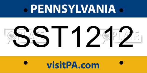 SST1212 Pennsylvania License Plate