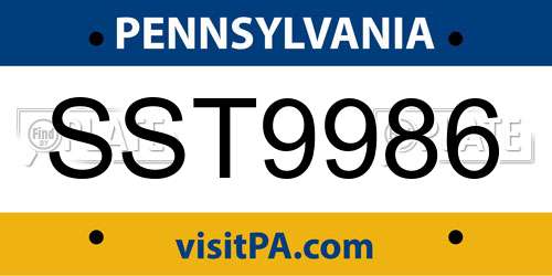 SST9986 Pennsylvania License Plate