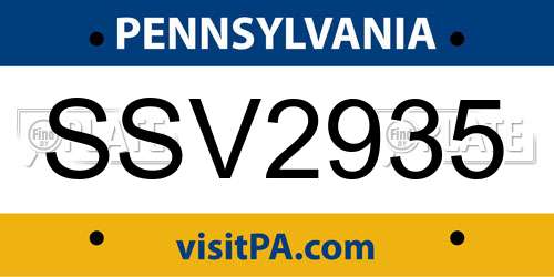 SSV2935 Pennsylvania License Plate