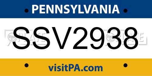 SSV2938 Pennsylvania License Plate