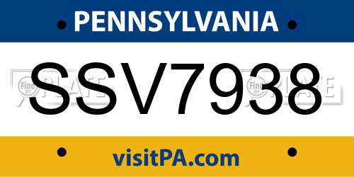 SSV7938 Pennsylvania License Plate