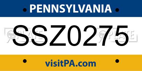 SSZ0275 Pennsylvania License Plate