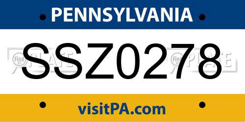 SSZ0278 Pennsylvania License Plate