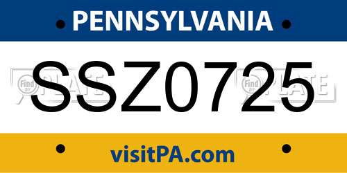 SSZ0725 Pennsylvania License Plate