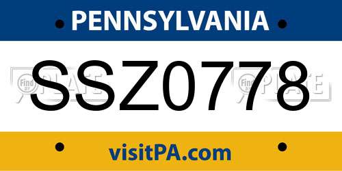 SSZ0778 Pennsylvania License Plate