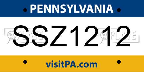 SSZ1212 Pennsylvania License Plate