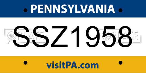 SSZ1958 Pennsylvania License Plate