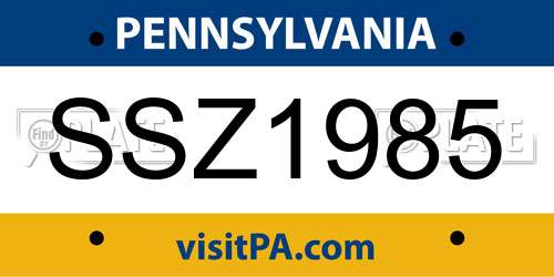 SSZ1985 Pennsylvania License Plate
