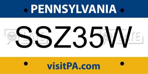 SSZ35W Pennsylvania License Plate
