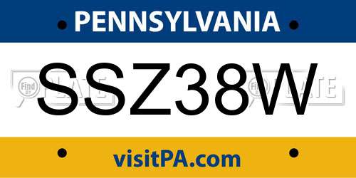 SSZ38W Pennsylvania License Plate