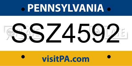 SSZ4592 Pennsylvania License Plate