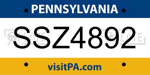 SSZ4892 Pennsylvania License Plate