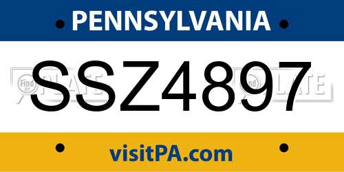 SSZ4897 Pennsylvania License Plate