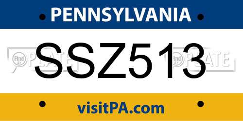 SSZ513 Pennsylvania License Plate