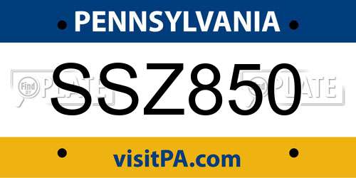 SSZ850 Pennsylvania License Plate