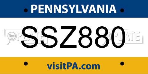 SSZ880 Pennsylvania License Plate