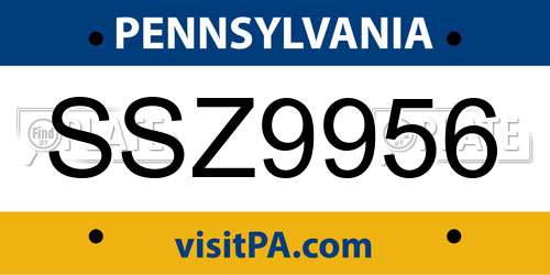 SSZ9956 Pennsylvania License Plate