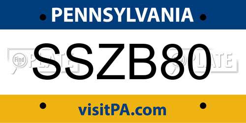 SSZB80 Pennsylvania License Plate
