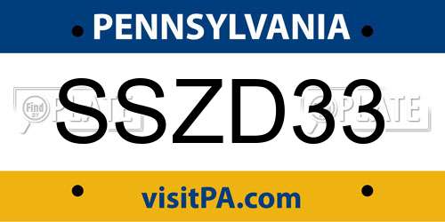 SSZD33 Pennsylvania License Plate