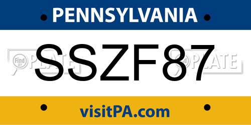 SSZF87 Pennsylvania License Plate