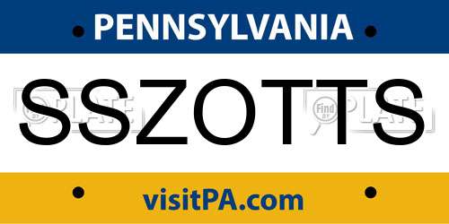 SSZOTTS Pennsylvania License Plate