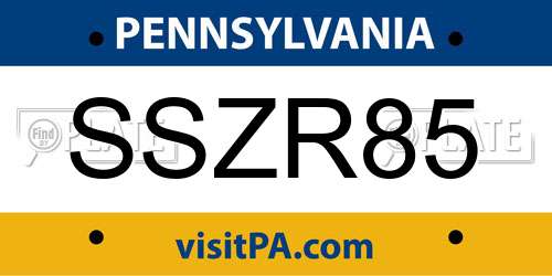 SSZR85 Pennsylvania License Plate
