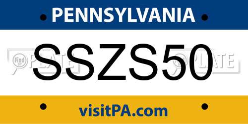 SSZS50 Pennsylvania License Plate