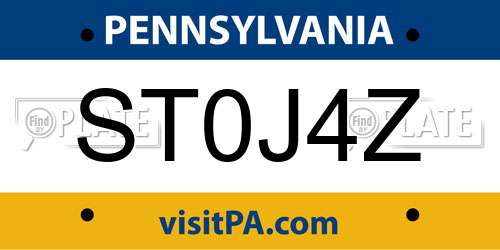 ST0J4Z Pennsylvania License Plate