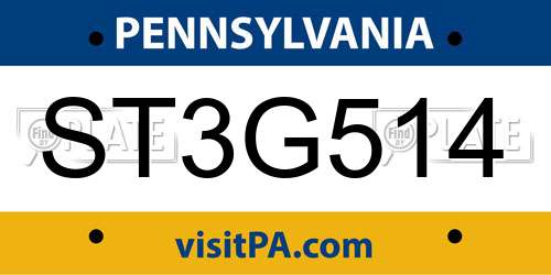 ST3G514 Pennsylvania License Plate