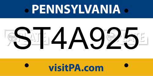 ST4A925 Pennsylvania License Plate
