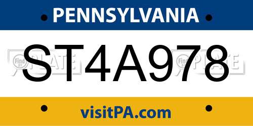 ST4A978 Pennsylvania License Plate