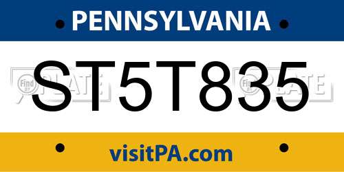 ST5T835 Pennsylvania License Plate