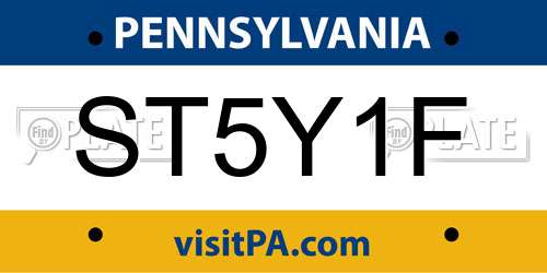 ST5Y1F Pennsylvania License Plate