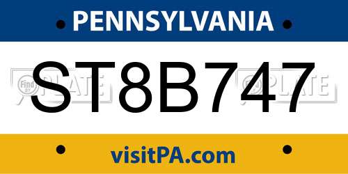 ST8B747 Pennsylvania License Plate