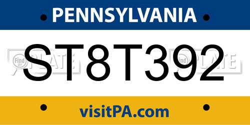 ST8T392 Pennsylvania License Plate