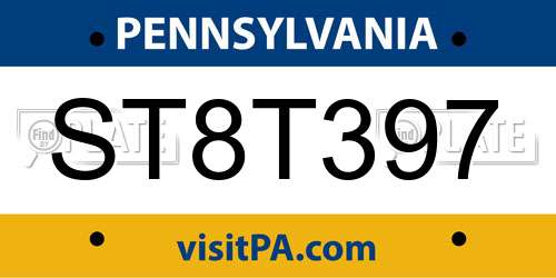 ST8T397 Pennsylvania License Plate
