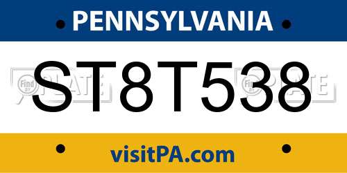 ST8T538 Pennsylvania License Plate