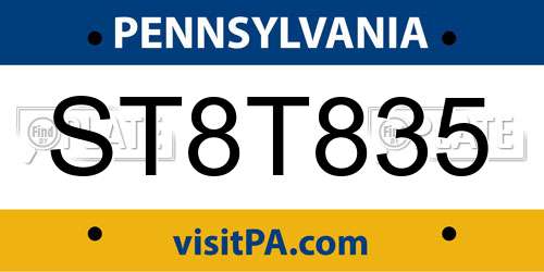 ST8T835 Pennsylvania License Plate
