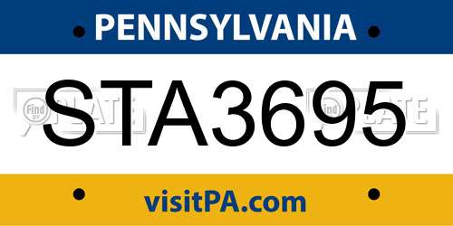 STA3695 Pennsylvania License Plate